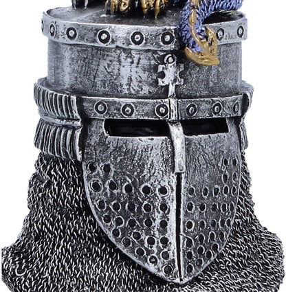 Hatchling Helm Dragon Figurine 13.2cm – Baby Dragon on Knight Helmet Fantasy Ornament (Blue