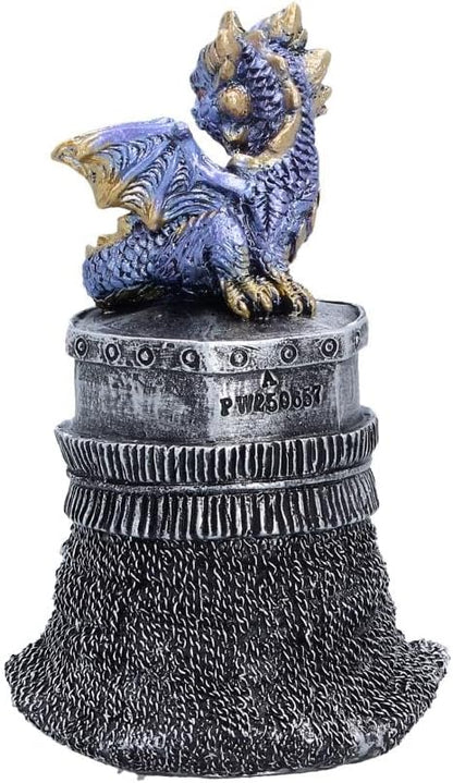 Hatchling Helm Dragon Figurine 13.2cm – Baby Dragon on Knight Helmet Fantasy Ornament (Blue