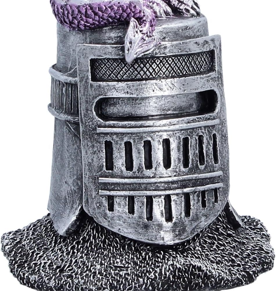 Hatchling Helm Dragon Figurine 13.2cm – Baby Dragon on Knight Helmet Fantasy Ornament (Purple