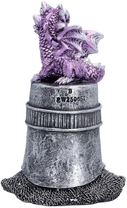 Hatchling Helm Dragon Figurine 13.2cm – Baby Dragon on Knight Helmet Fantasy Ornament (Purple