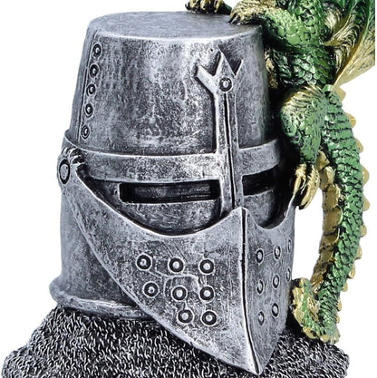 Hatchling Helm Dragon Figurine 13.2cm – Baby Dragon on Knight Helmet Fantasy Ornament (Green