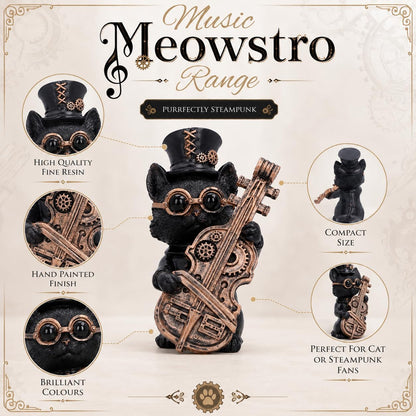 Music Meowstro Steampunk Cat Figurine Collection – Musical Cat Resin Ornament (Violin