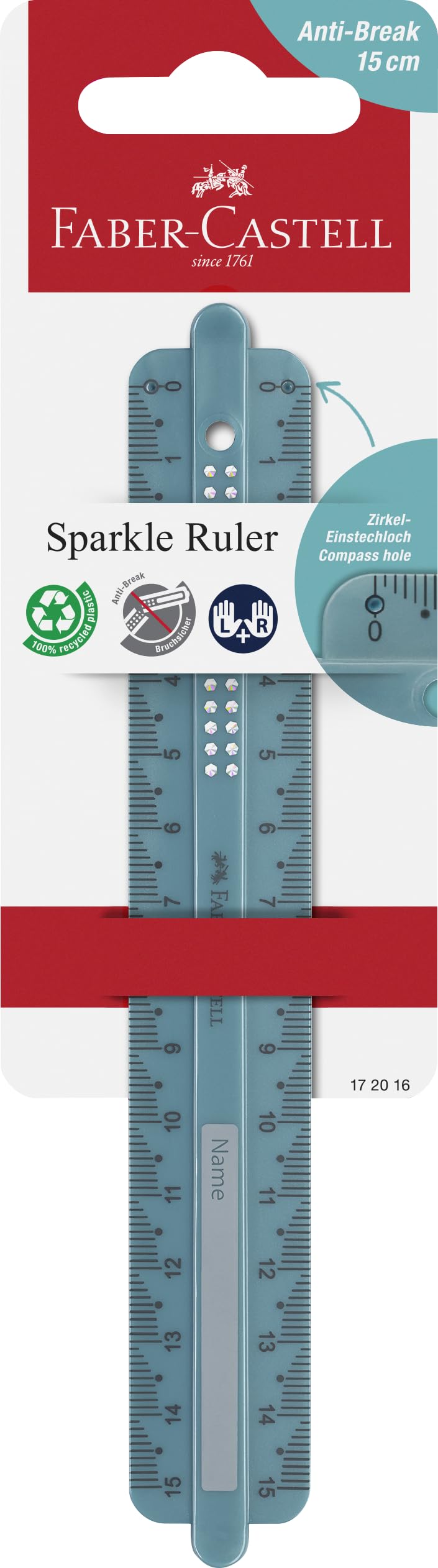 Faber-Castell Ruler 15Cm Sparkle Break-Resistant Ocean