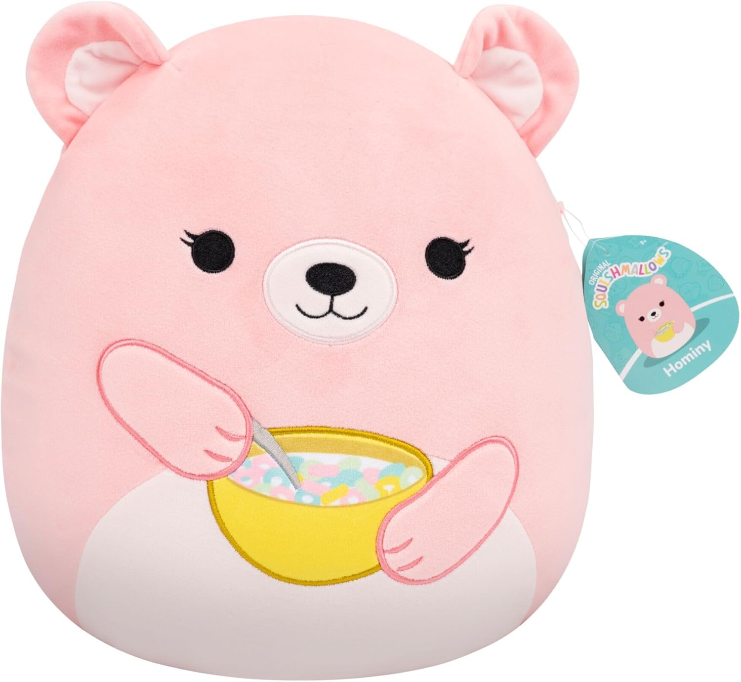 Squishmallows SQCR09490 - Hominy der Bär mit Müslischale 30 cm, offizielles Jazwares Plüsch, superweiches Kuscheltier
