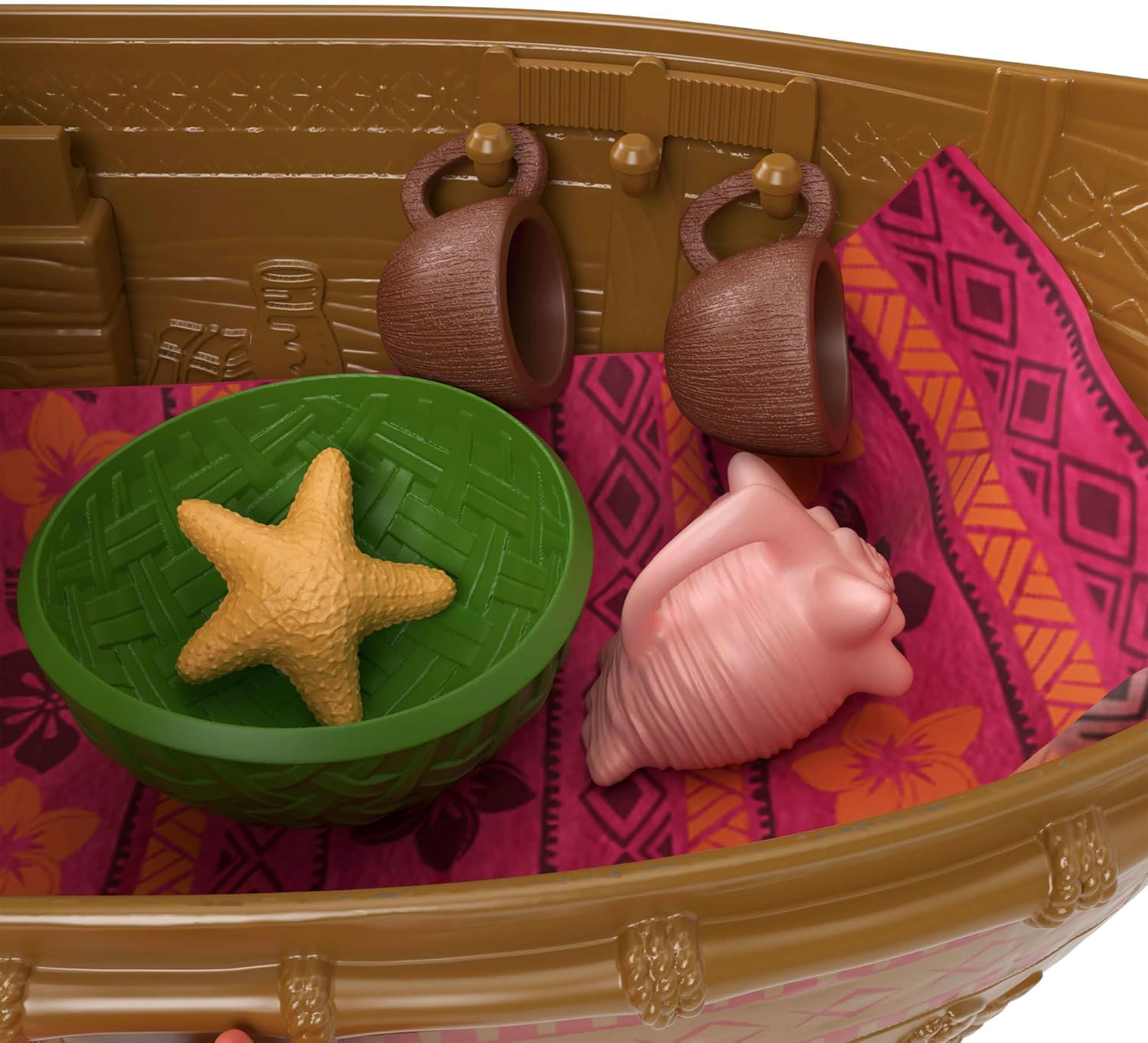 Mattel Disney Toys, Moana Floating Boat Playset w/ 5 Play Areas, 9 Accessories, Heihei Animal Figure & Seesaw, Ocean Voyager Canoe, Inspired by Movie, JLH61