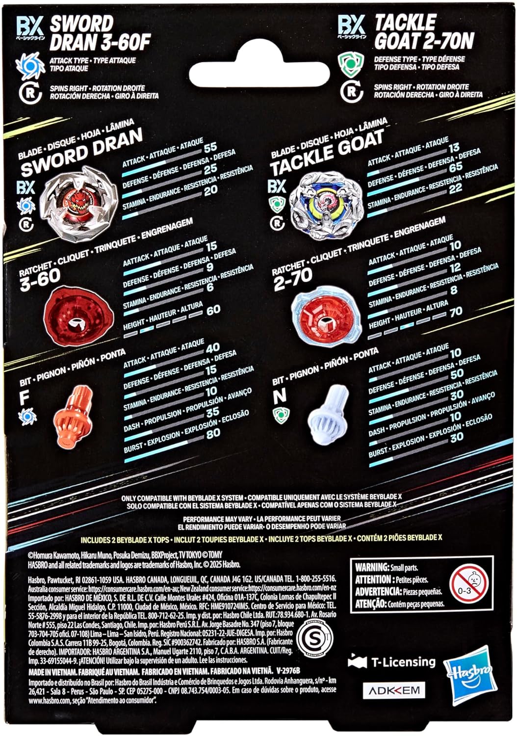 Beyblade X Tackle Goat 2-70N & Sword Dran 3-60F Dual Pack Set