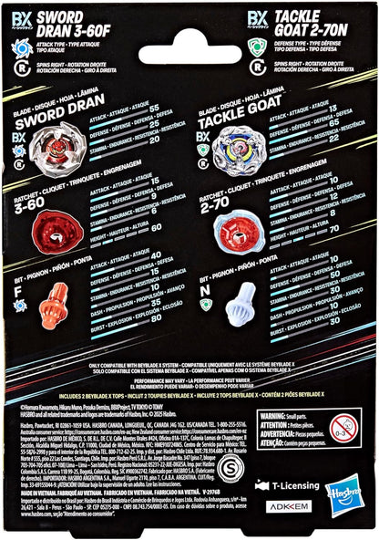 Beyblade X Tackle Goat 2-70N & Sword Dran 3-60F Dual Pack Set