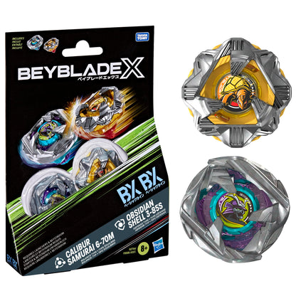 Beyblade X Calibur Samurai 6-70M BX & Obsidian Shell 3-85S BX Takara Tomy Dual Pack Set with 2 Right-Spinning Tops, Battling Tops Game Toys, Ages 8+