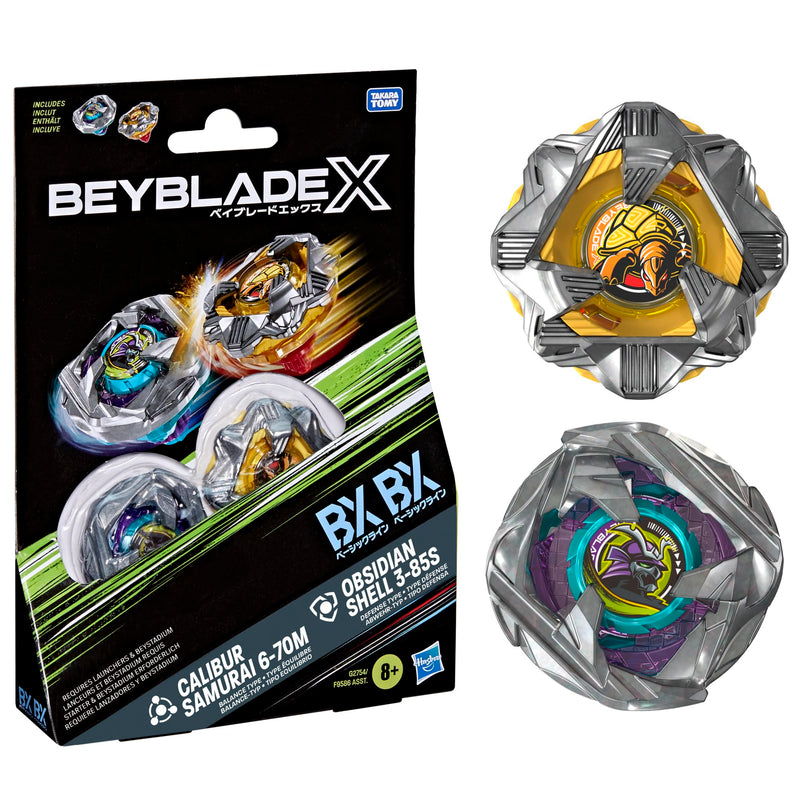 Beyblade X Calibur Samurai 6-70M BX & Obsidian Shell 3-85S BX Takara Tomy Dual Pack Set with 2 Right-Spinning Tops, Battling Tops Game Toys, Ages 8+