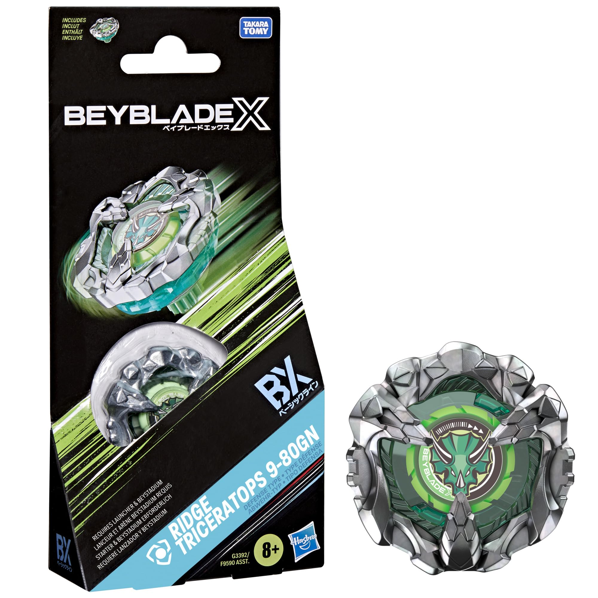 Beyblade X Ridge Triceratops 9-80GN Booster Pack Set with Takara Tomy Defense Type Top, Battling Tops Game Toys, Ages 8+