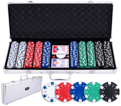 Pokerset in Zilveren Koffer - 500 chips 115gr.