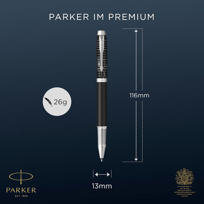 Parker IM Premium Penna Rollerball | Collezione Legacy of Flight | Rifiniture Cromate | Punta Fine | Inchiostro Nero | Confezione Regalo