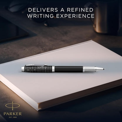 Parker IM Premium Penna Rollerball | Collezione Legacy of Flight | Rifiniture Cromate | Punta Fine | Inchiostro Nero | Confezione Regalo