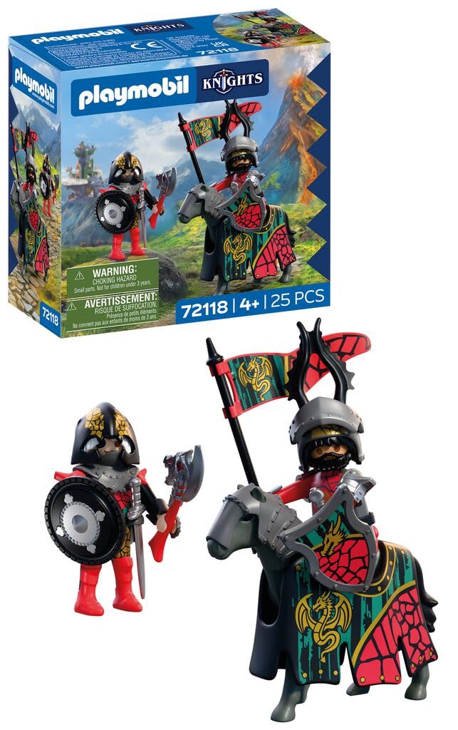 Playmobil | Knights | Dragon Knight Leader | Knight on Horseback with Banner and Companion | Knights Toy for Children Aged 4+ | 72118