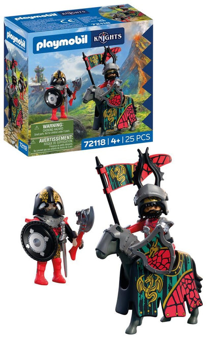 Playmobil | Knights | Dragon Knight Leader | Knight on Horseback with Banner and Companion | Knights Toy for Children Aged 4+ | 72118