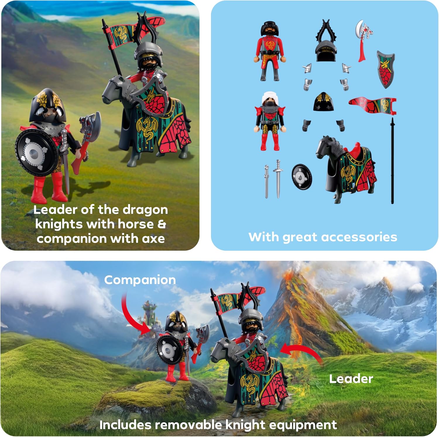 Playmobil | Knights | Dragon Knight Leader | Knight on Horseback with Banner and Companion | Knights Toy for Children Aged 4+ | 72118