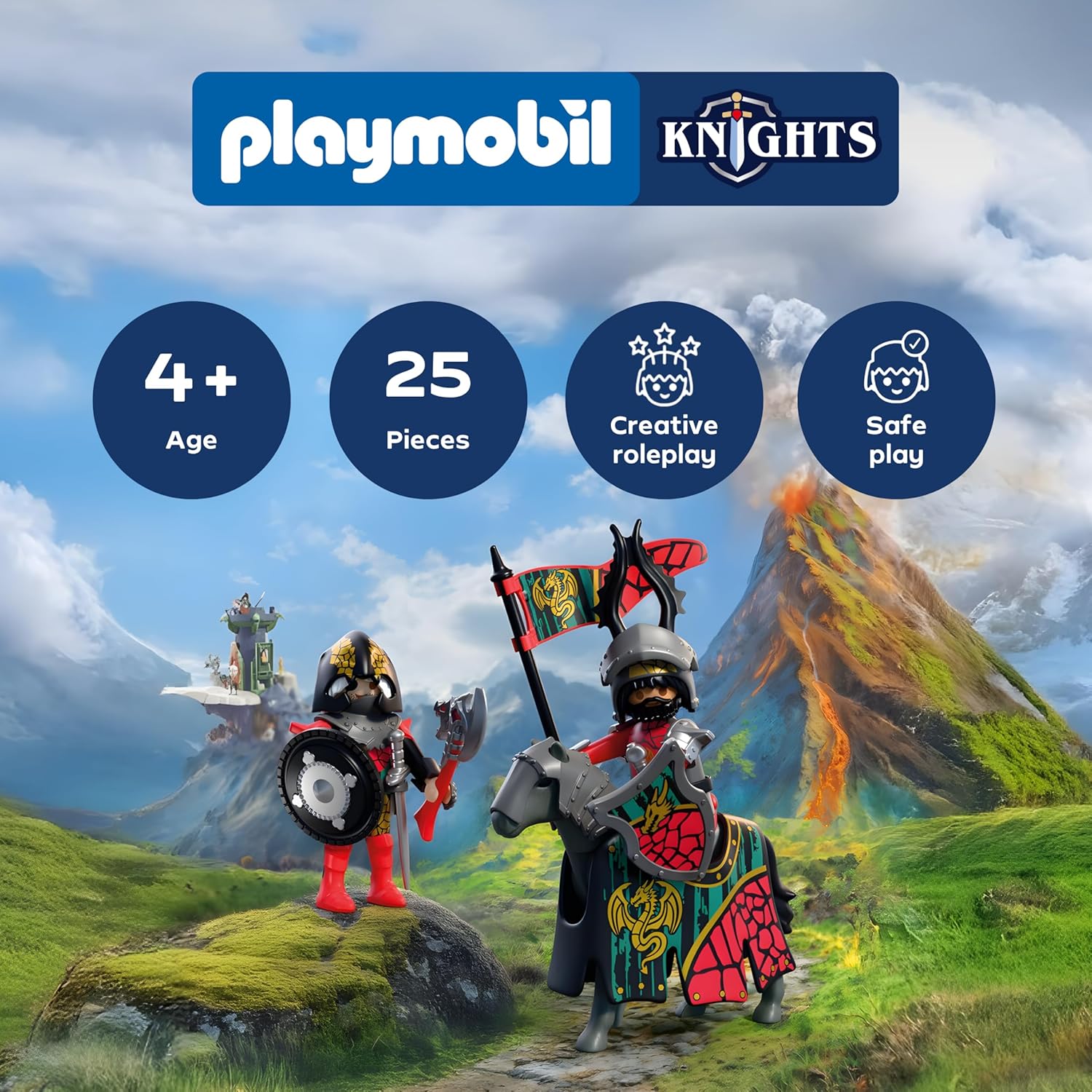 Playmobil | Knights | Dragon Knight Leader | Knight on Horseback with Banner and Companion | Knights Toy for Children Aged 4+ | 72118