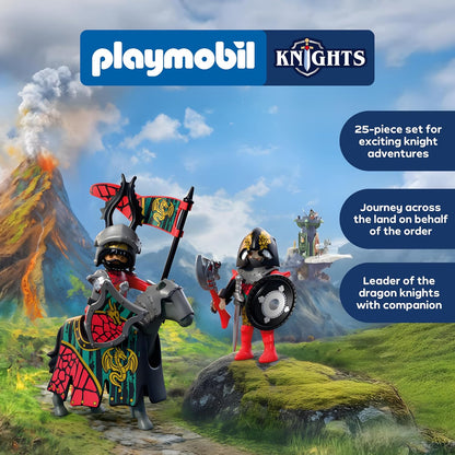 Playmobil | Knights | Dragon Knight Leader | Knight on Horseback with Banner and Companion | Knights Toy for Children Aged 4+ | 72118