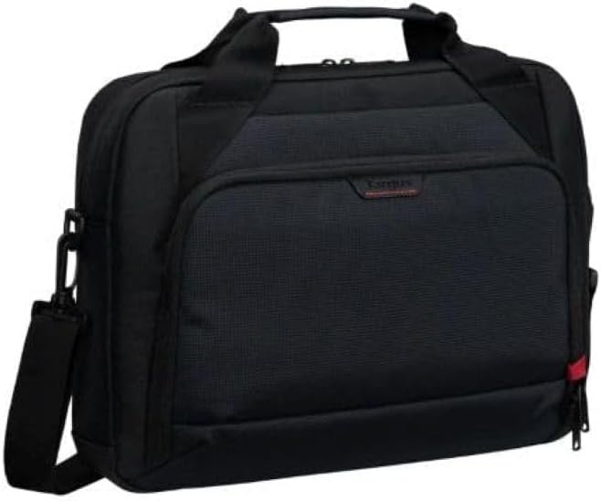 Targus 13–14 Inch Classic EcoSmart Laptop Briefcase – Slim Water-Resistant Laptop Bag with Padded Sleeve, Anti-Theft Zips, Shoulder Strap & Trolley Strap, Eco-Friendly Work Bag, Black (CN414GL