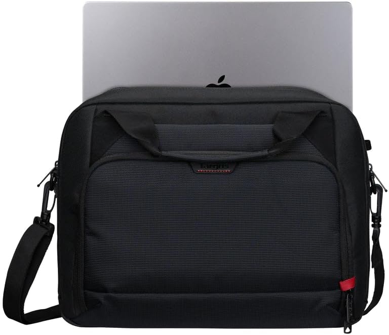 Targus 13–14 Inch Classic EcoSmart Laptop Briefcase – Slim Water-Resistant Laptop Bag with Padded Sleeve, Anti-Theft Zips, Shoulder Strap & Trolley Strap, Eco-Friendly Work Bag, Black (CN414GL