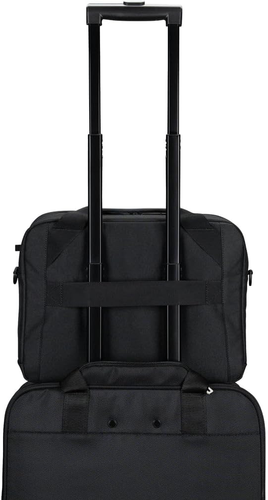 Targus 13–14 Inch Classic EcoSmart Laptop Briefcase – Slim Water-Resistant Laptop Bag with Padded Sleeve, Anti-Theft Zips, Shoulder Strap & Trolley Strap, Eco-Friendly Work Bag, Black (CN414GL