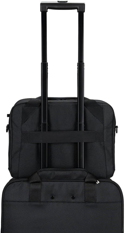 Targus 13–14 Inch Classic EcoSmart Laptop Briefcase – Slim Water-Resistant Laptop Bag with Padded Sleeve, Anti-Theft Zips, Shoulder Strap & Trolley Strap, Eco-Friendly Work Bag, Black (CN414GL