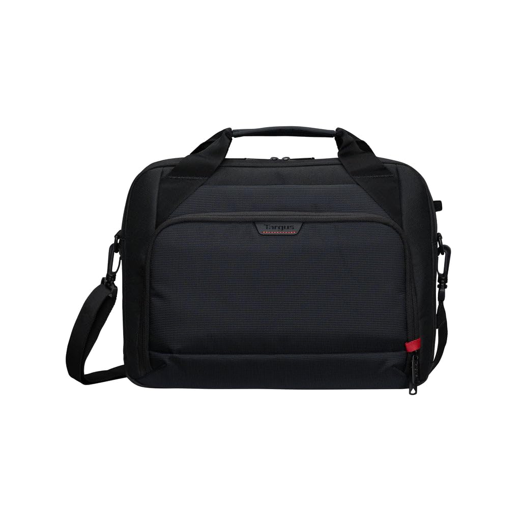 Targus 13–14 Inch Classic EcoSmart Laptop Briefcase – Slim Water-Resistant Laptop Bag with Padded Sleeve, Anti-Theft Zips, Shoulder Strap & Trolley Strap, Eco-Friendly Work Bag, Black (CN414GL