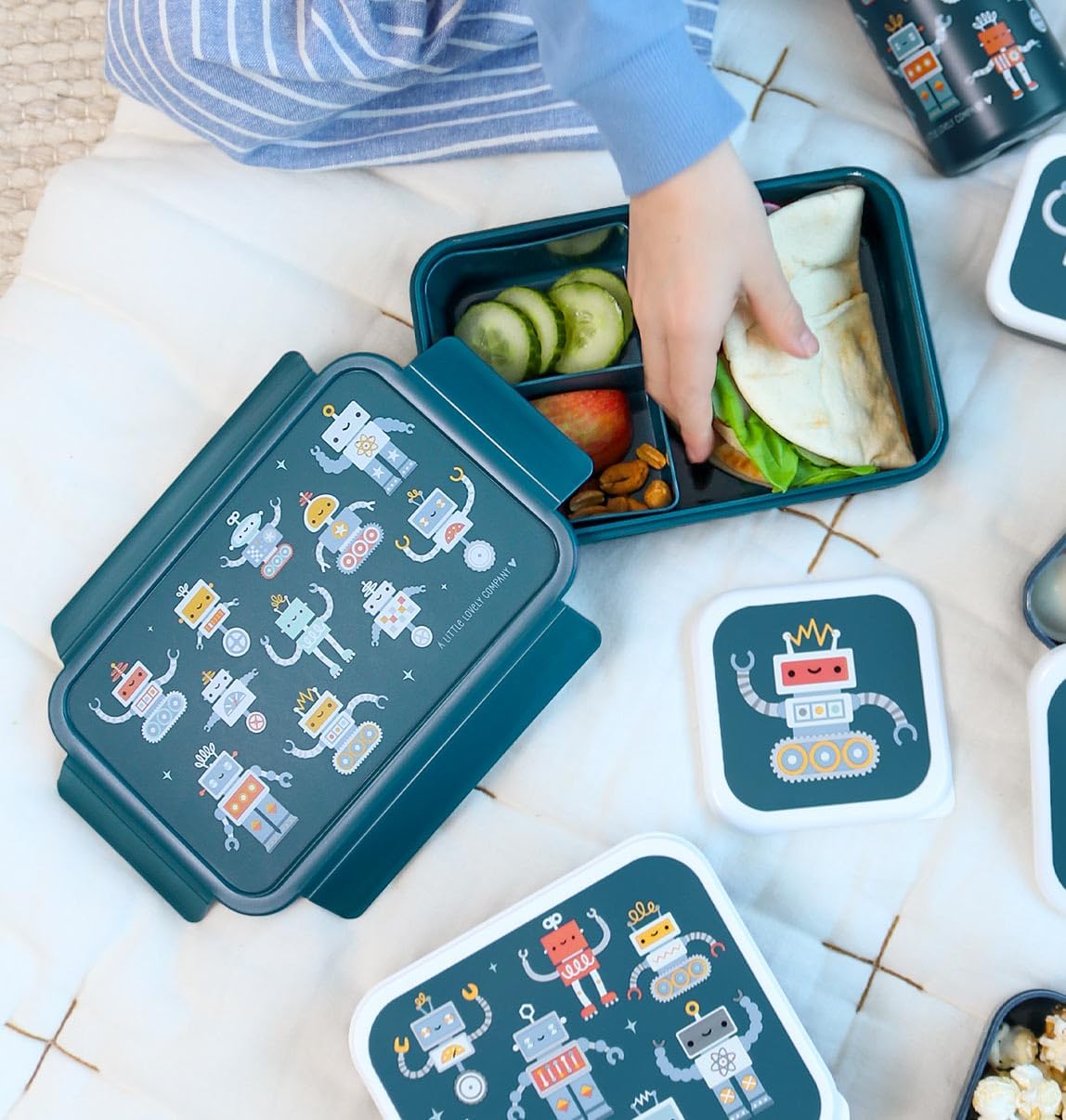 A Little Lovely Company - Bento Lunch Box - Robots - 22 X 7 X 14.5 Cm