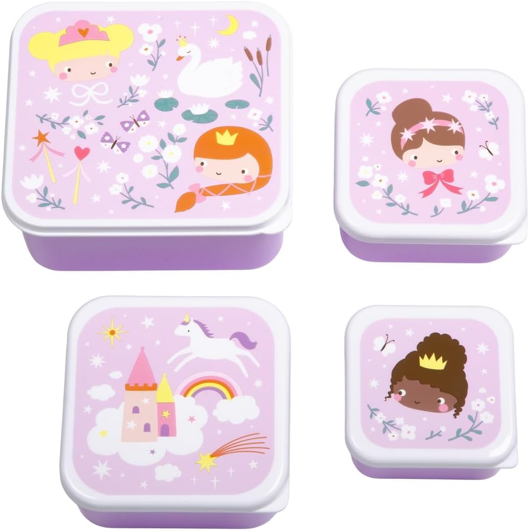 A Little Lovely Company Lunch & Snack Box Set, 4-delig, on the go, stapelbaar, diverse maten (Princesses