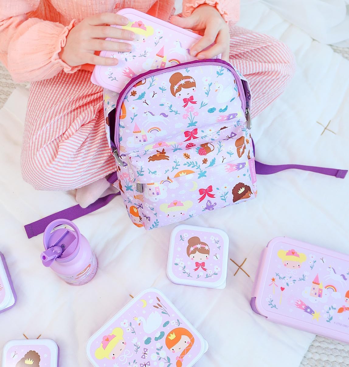 A Little Lovely Company Lunch & Snack Box Set, 4-delig, on the go, stapelbaar, diverse maten (Princesses