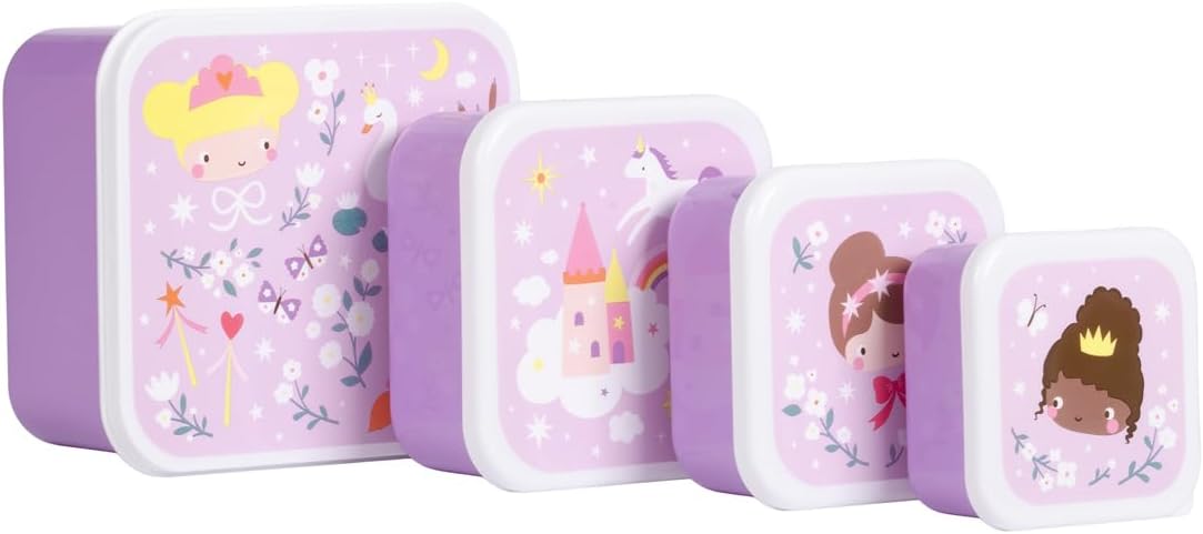 A Little Lovely Company Lunch & Snack Box Set, 4-delig, on the go, stapelbaar, diverse maten (Princesses