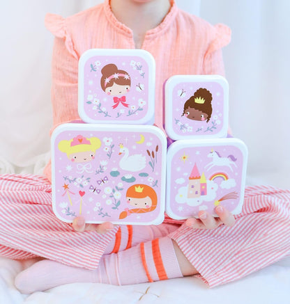 A Little Lovely Company Lunch & Snack Box Set, 4-delig, on the go, stapelbaar, diverse maten (Princesses