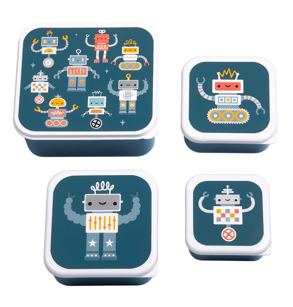 A Little Lovely Company Lunch & Snack Box Set, 4-delig, on the go, stapelbaar, diverse maten (Robots