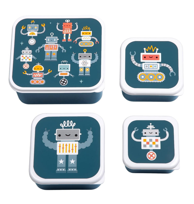 A Little Lovely Company Lunch & Snack Box Set, 4-delig, on the go, stapelbaar, diverse maten (Robots
