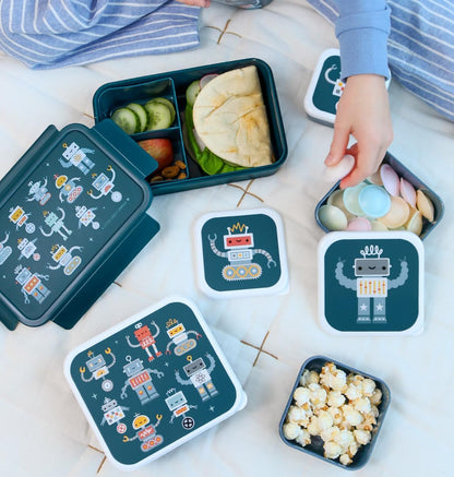 A Little Lovely Company Lunch & Snack Box Set, 4-delig, on the go, stapelbaar, diverse maten (Robots