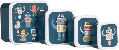 A Little Lovely Company Lunch & Snack Box Set, 4-delig, on the go, stapelbaar, diverse maten (Robots