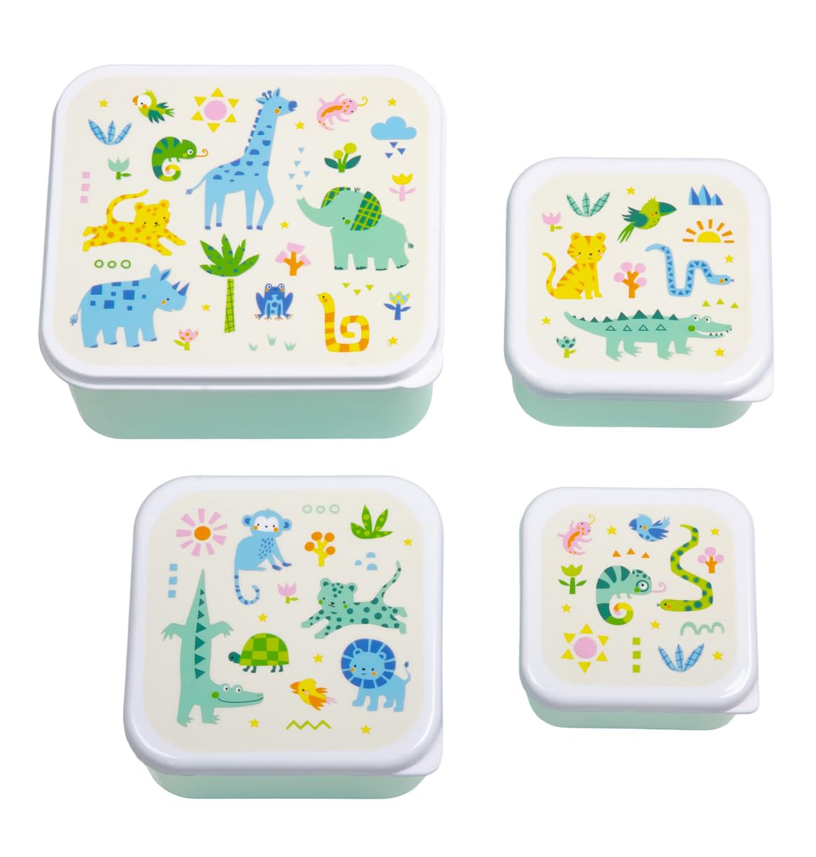 A Little Lovely Company Lunch & Snack Box Set, 4-delig, on the go, stapelbaar, diverse maten (Jungle