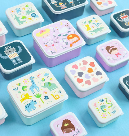 A Little Lovely Company Lunch & Snack Box Set, 4-delig, on the go, stapelbaar, diverse maten (Jungle