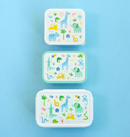 A Little Lovely Company Lunch & Snack Box Set, 4-delig, on the go, stapelbaar, diverse maten (Jungle
