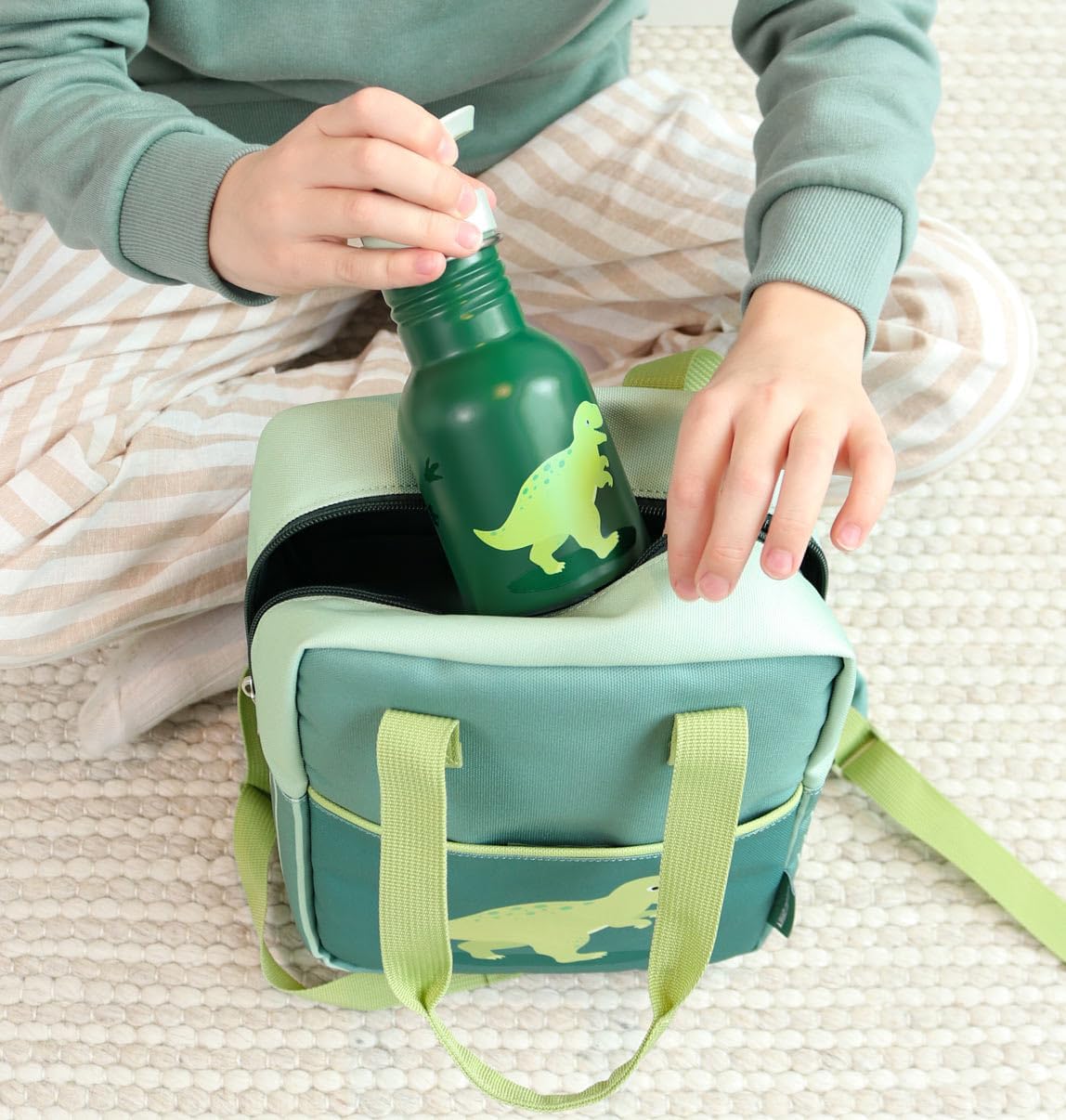 Drinkfles voor Kinderen, Roestvrij Staal, Lekvrij en Duurzaam, Ideaal voor Onderweg (Dinosaur