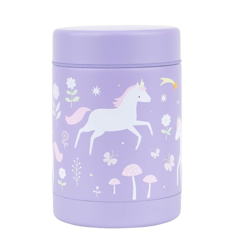 A Little Lovely Company - Insulated Stainless Steel Food Jar - Unicorn Dreams - 8 X 12 X 8 Cm
