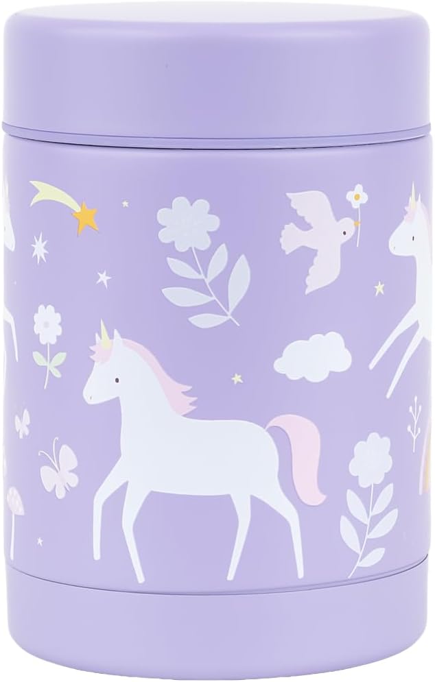 A Little Lovely Company - Insulated Stainless Steel Food Jar - Unicorn Dreams - 8 X 12 X 8 Cm