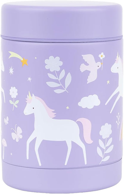 A Little Lovely Company - Insulated Stainless Steel Food Jar - Unicorn Dreams - 8 X 12 X 8 Cm