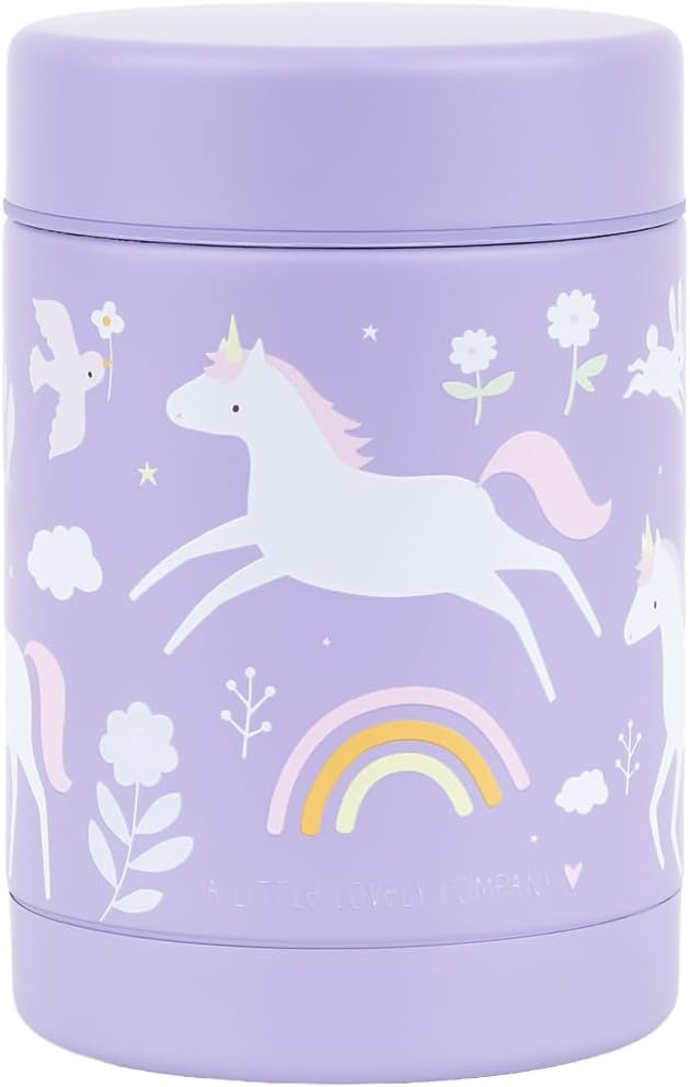 A Little Lovely Company - Insulated Stainless Steel Food Jar - Unicorn Dreams - 8 X 12 X 8 Cm