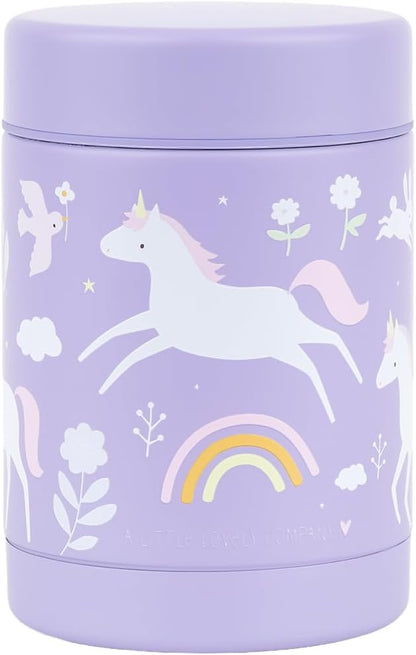 A Little Lovely Company - Insulated Stainless Steel Food Jar - Unicorn Dreams - 8 X 12 X 8 Cm