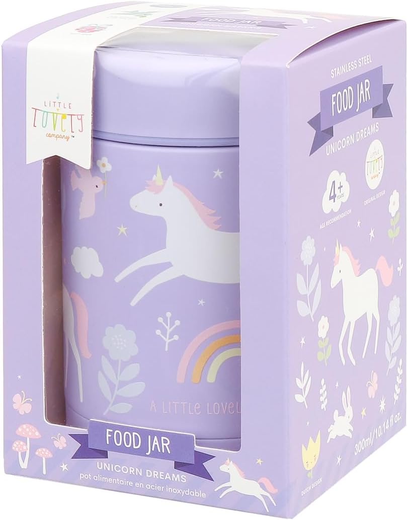 A Little Lovely Company - Insulated Stainless Steel Food Jar - Unicorn Dreams - 8 X 12 X 8 Cm