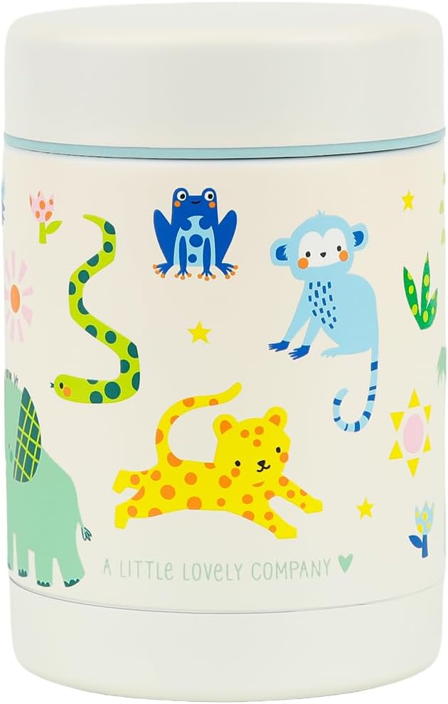 A Little Lovely Company - Insulated Food Jar - Stainless Steel Jungle - 8 X 12 X 8 Cm