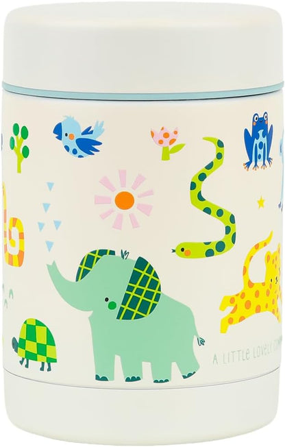 A Little Lovely Company - Insulated Food Jar - Stainless Steel Jungle - 8 X 12 X 8 Cm