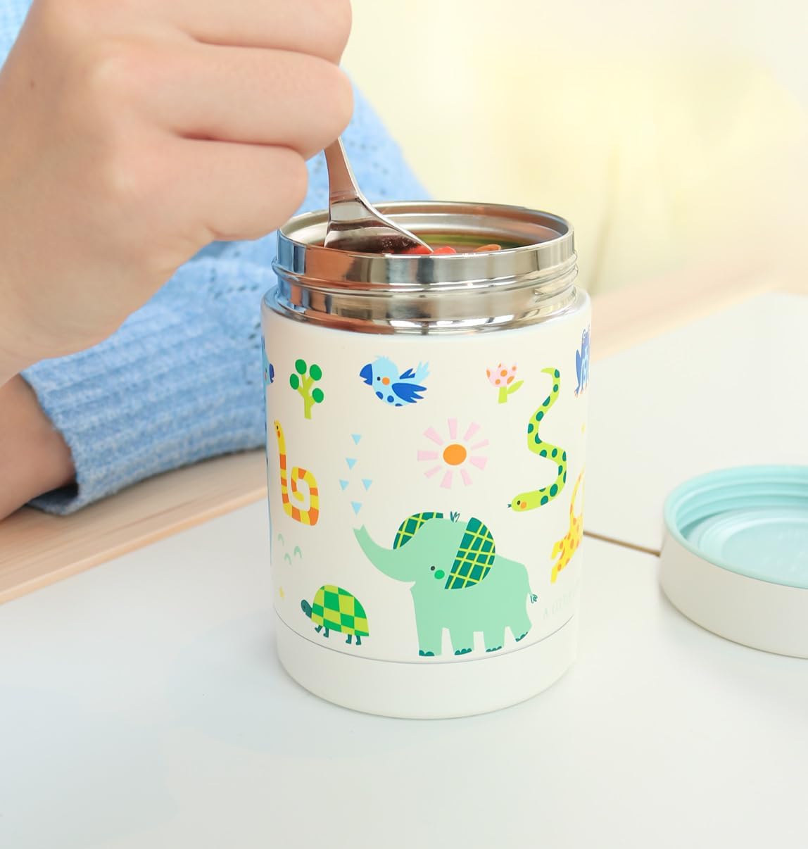 A Little Lovely Company - Insulated Food Jar - Stainless Steel Jungle - 8 X 12 X 8 Cm