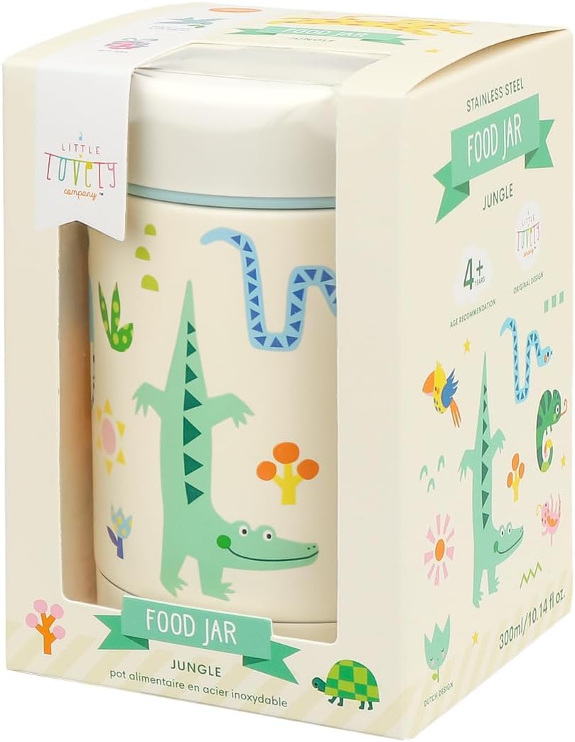 A Little Lovely Company - Insulated Food Jar - Stainless Steel Jungle - 8 X 12 X 8 Cm